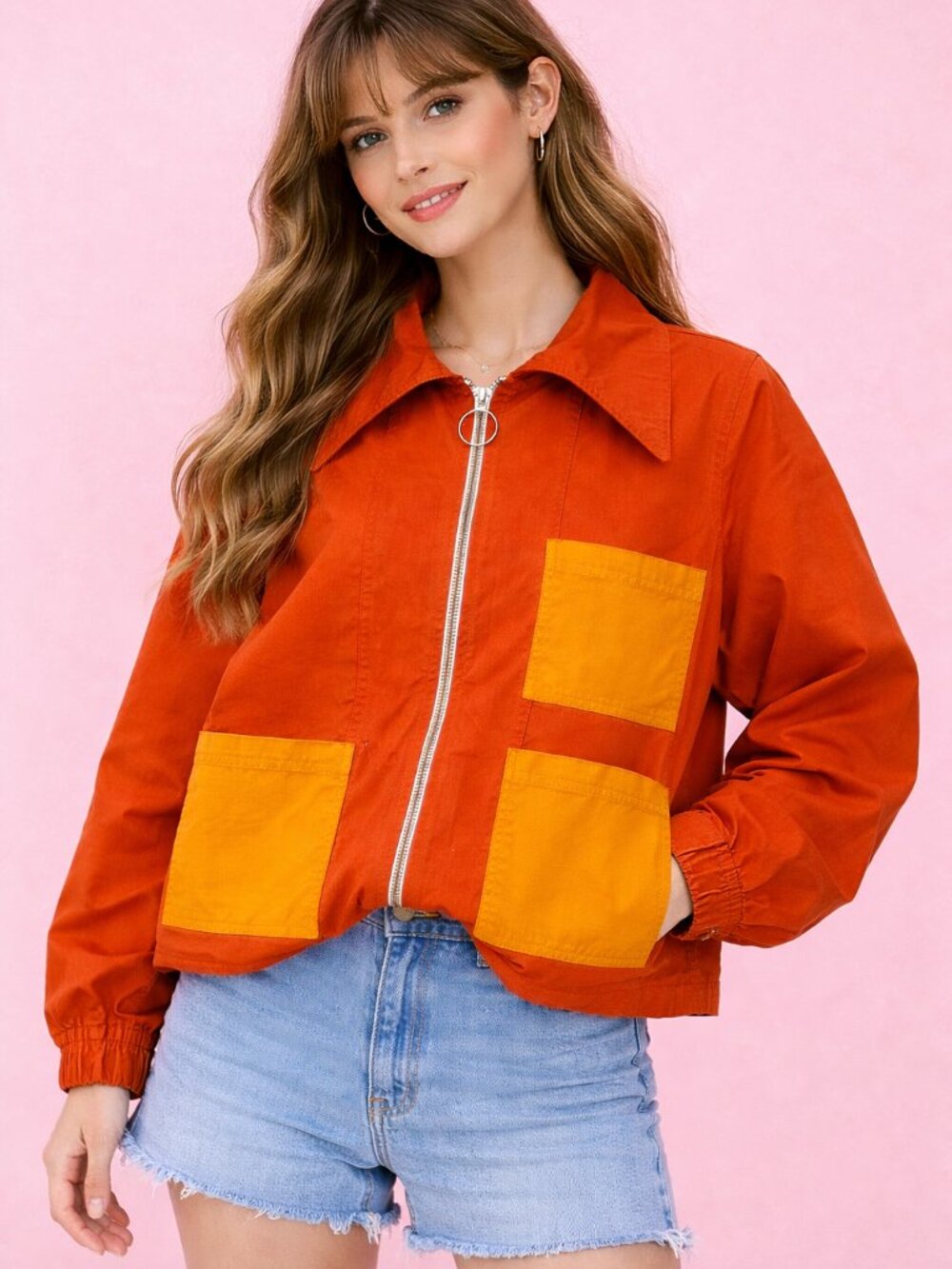 Big Bud Press‎ Work Jacket Burnt Orange Yellow Colorblock Cotton Twill Small
